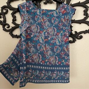 LOFT Top Ruffle Cap Sleeve Floral Paisley Size Petite Medium